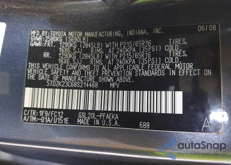 2008 Toyota Sienna Le from USA, damaged, VIN 5TDZK23C68S214468